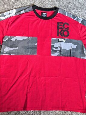 Ecko Unlimited Mens 4XL Big and Tall Red/Gray Camo Short Sleeve Y2k Shirt